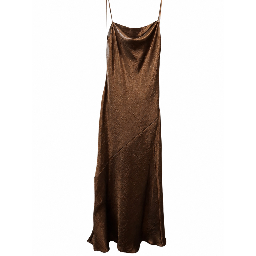 Zara Copper Satin Cowl-Neck Maxi Slip Dress - Picture 3 of 8